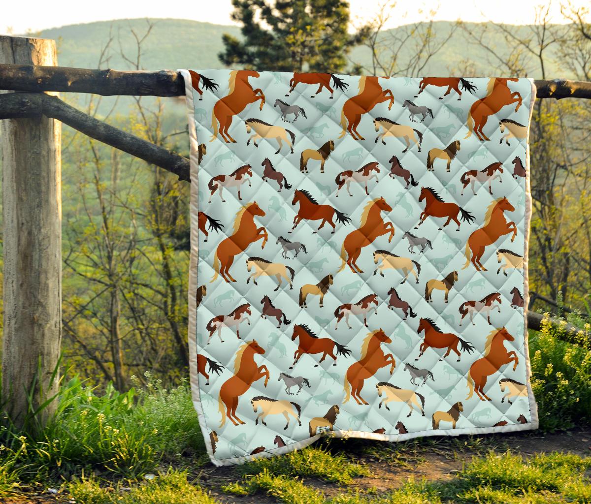 Horse Cute Themed Pattern Print Premium Quilt-JTAMIGO.COM