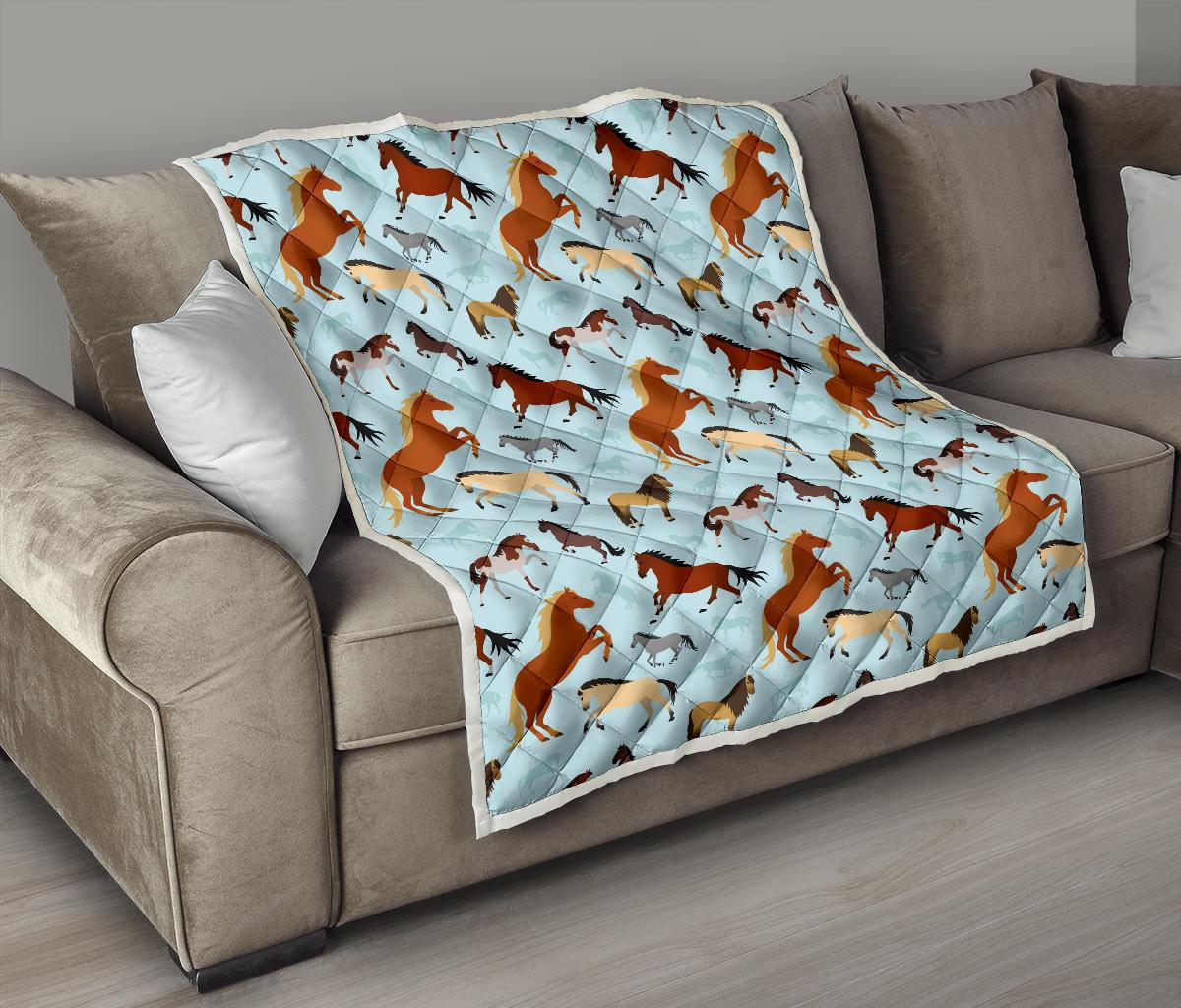 Horse Cute Themed Pattern Print Premium Quilt-JTAMIGO.COM