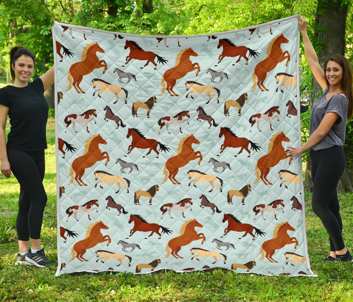 Horse Cute Themed Pattern Print Premium Quilt-JTAMIGO.COM
