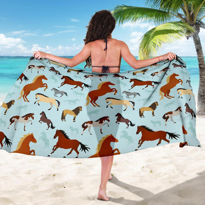 Horse Cute Themed Pattern Print Sarong Pareo Wrap