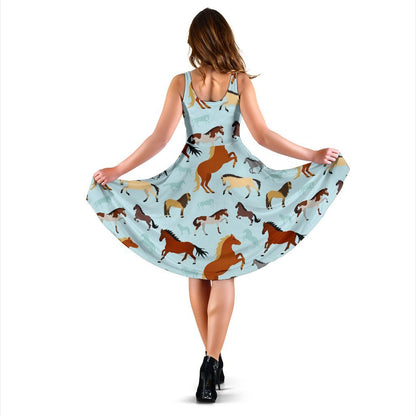 Horse Cute Themed Pattern Print Sleeveless Dress