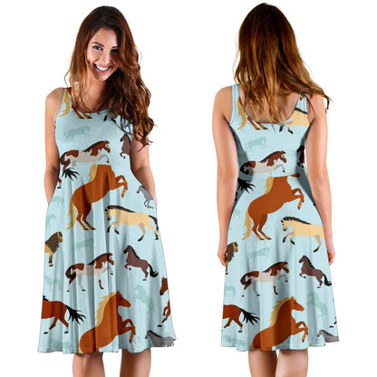 Horse Cute Themed Pattern Print Sleeveless Dress