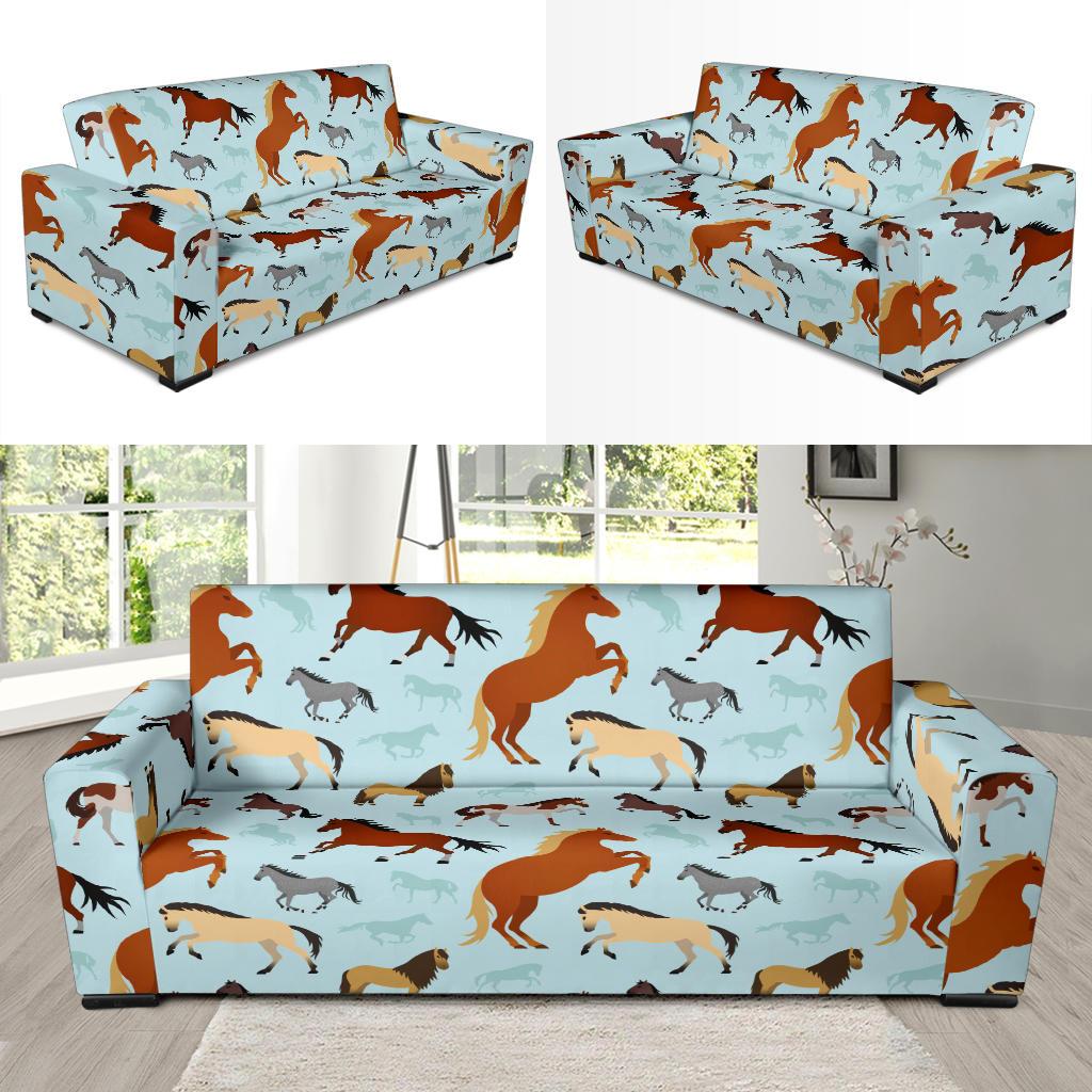 Horse Cute Themed Pattern Print Sofa Slipcover-JTAMIGO.COM