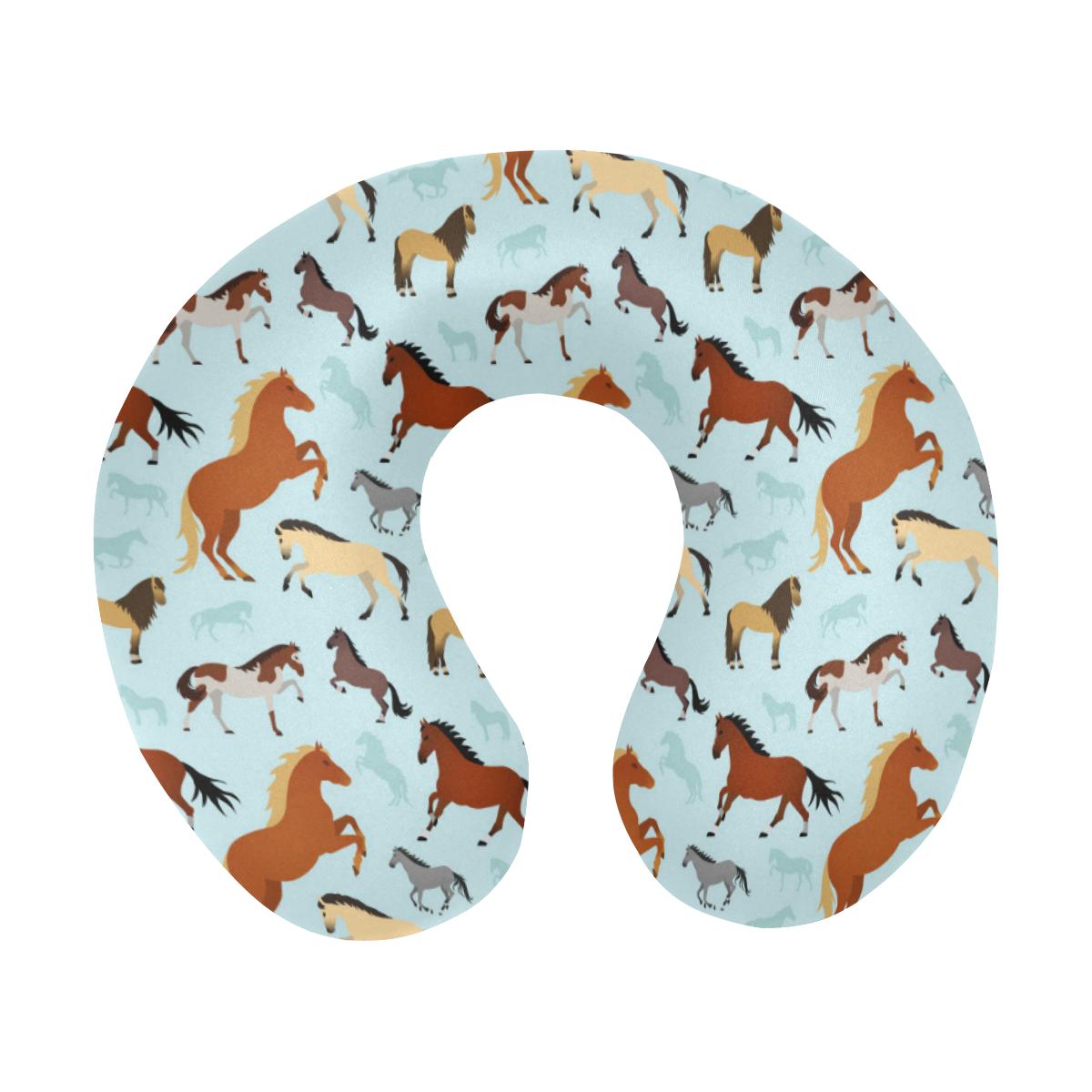 Horse Cute Themed Pattern Print U-Shaped Travel Neck Pillow-JTAMIGO.COM
