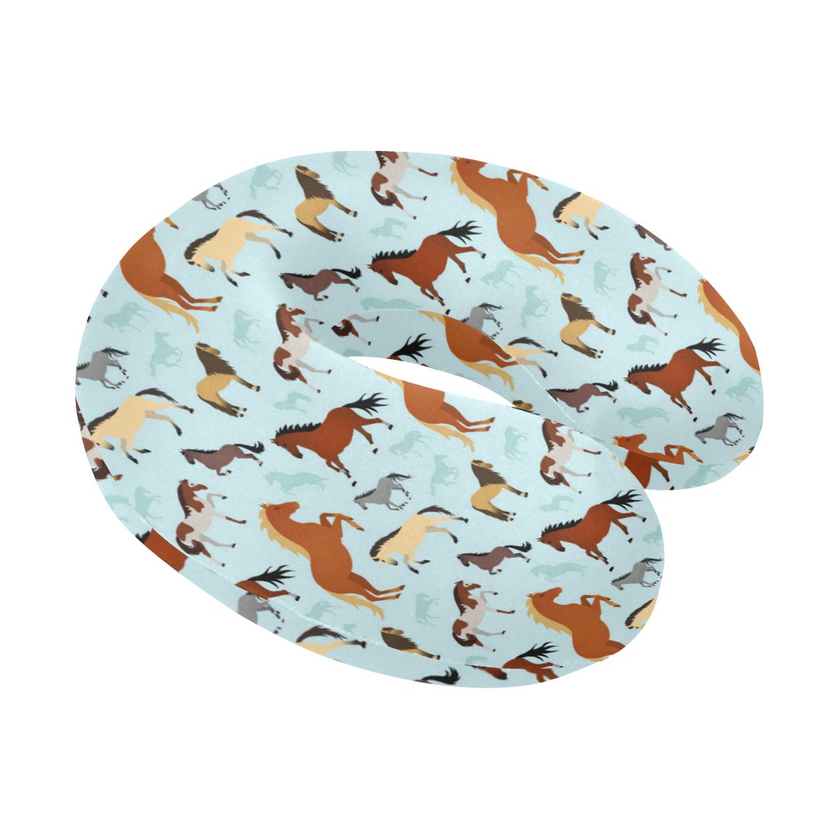 Horse Cute Themed Pattern Print U-Shaped Travel Neck Pillow-JTAMIGO.COM