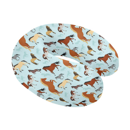 Horse Cute Themed Pattern Print U-Shaped Travel Neck Pillow-JTAMIGO.COM