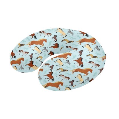 Horse Cute Themed Pattern Print U-Shaped Travel Neck Pillow-JTAMIGO.COM