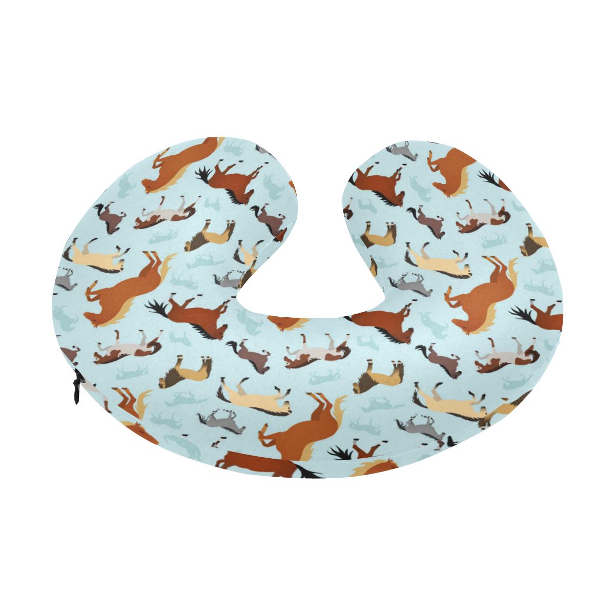 Horse Cute Themed Pattern Print U-Shaped Travel Neck Pillow-JTAMIGO.COM