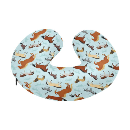 Horse Cute Themed Pattern Print U-Shaped Travel Neck Pillow-JTAMIGO.COM