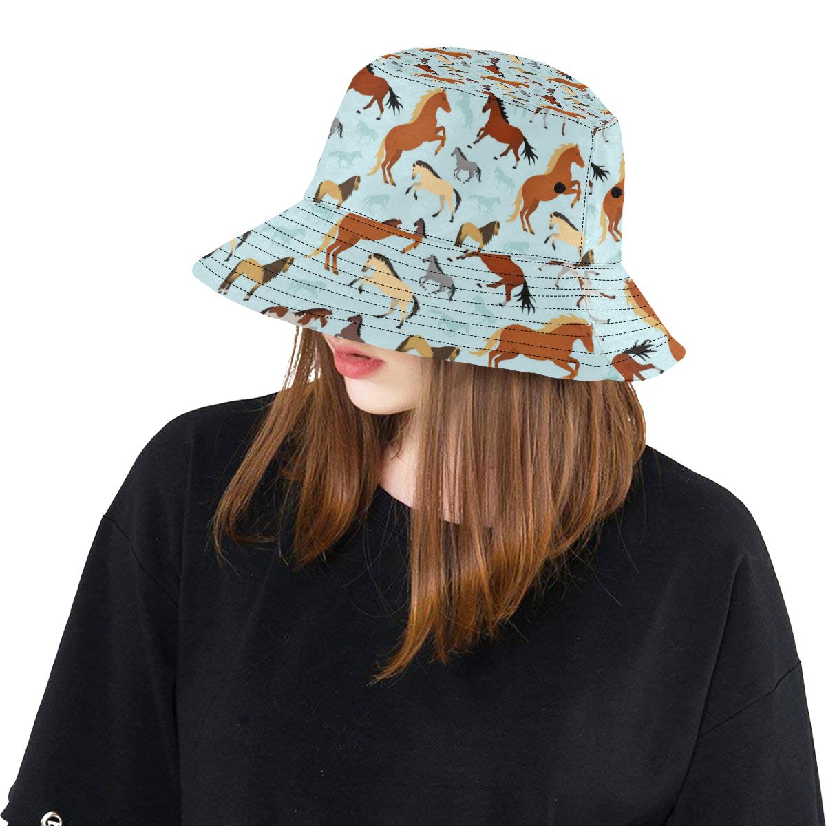 Horse Cute Themed Pattern Print Unisex Bucket Hat