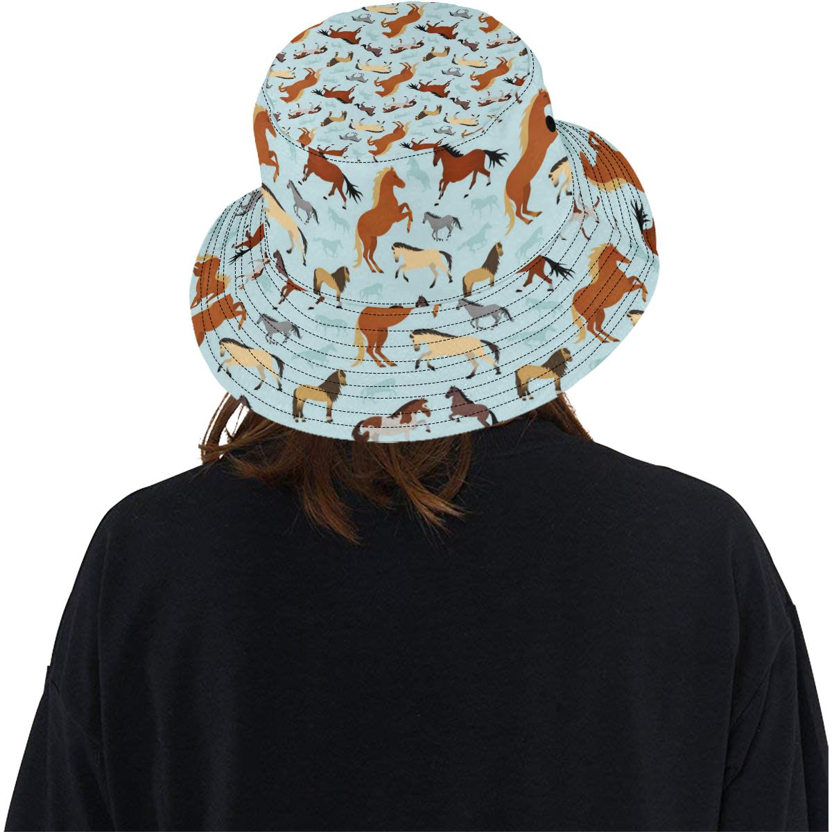Horse Cute Themed Pattern Print Unisex Bucket Hat