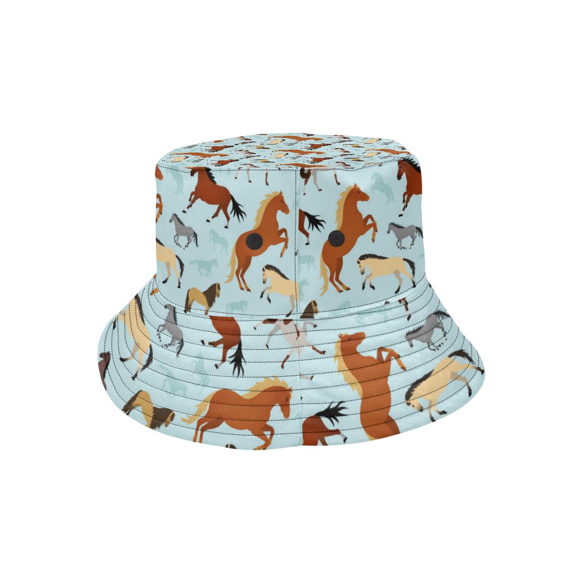 Horse Cute Themed Pattern Print Unisex Bucket Hat