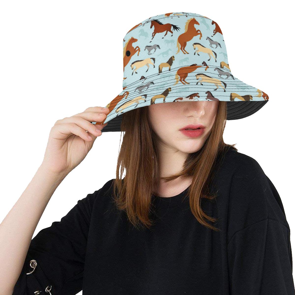 Horse Cute Themed Pattern Print Unisex Bucket Hat