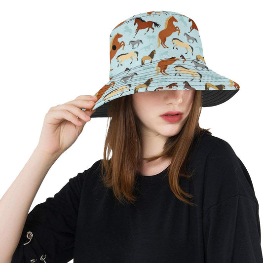 Horse Cute Themed Pattern Print Unisex Bucket Hat