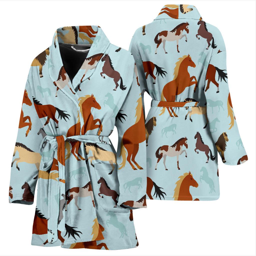 Horse Cute Themed Pattern Print Women Bath Robe-JTAMIGO.COM