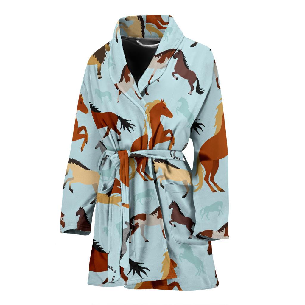 Horse Cute Themed Pattern Print Women Bath Robe-JTAMIGO.COM