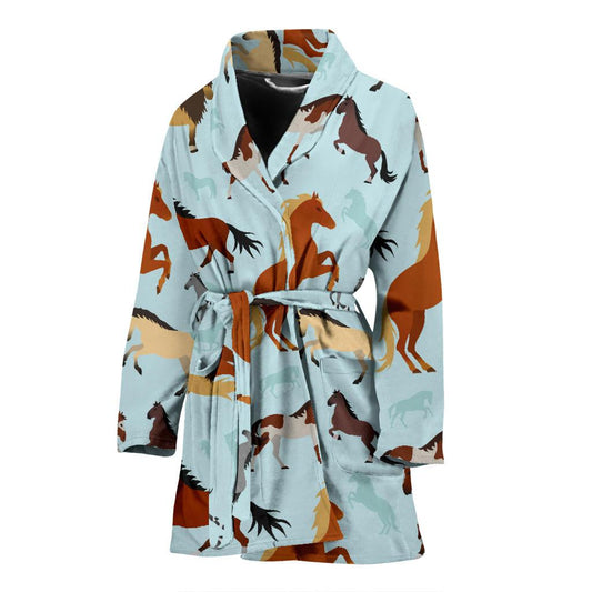 Horse Cute Themed Pattern Print Women Bath Robe-JTAMIGO.COM