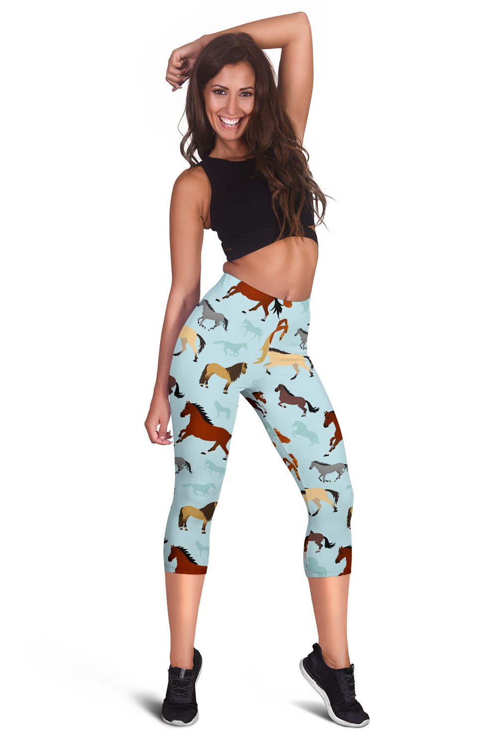 Horse Cute Themed Pattern Print Women Capris