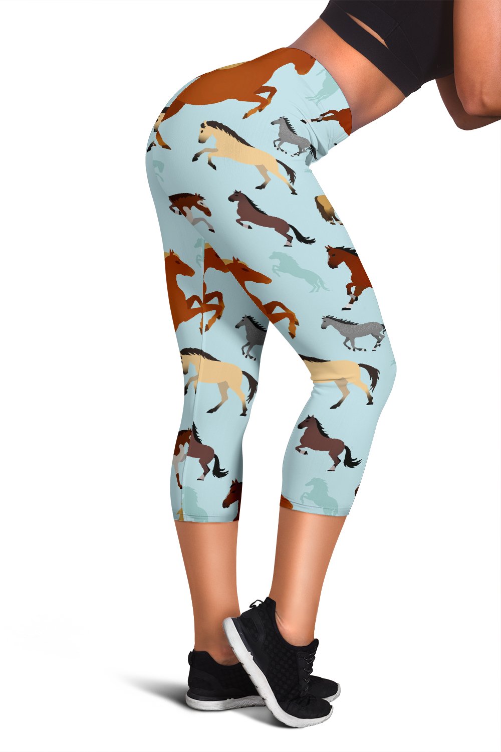 Horse Cute Themed Pattern Print Women Capris