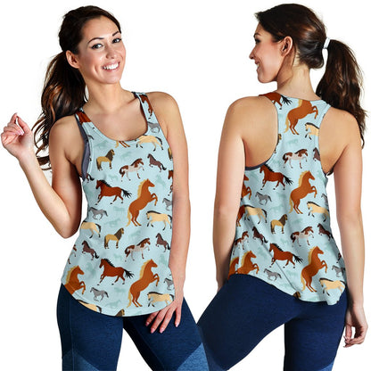 Horse Cute Themed Pattern Print Women Racerback Tank Top