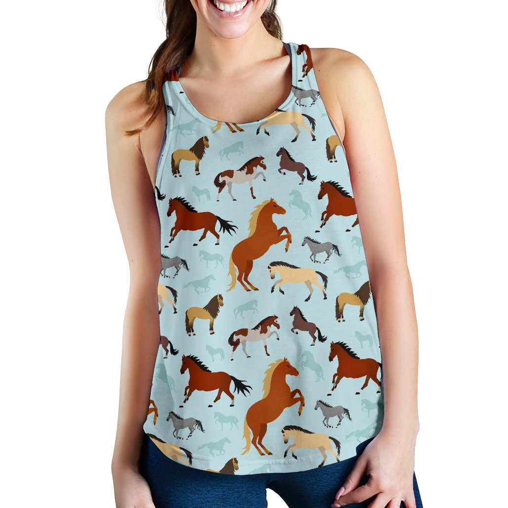 Horse Cute Themed Pattern Print Women Racerback Tank Top