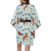 Horse Cute Themed Pattern Print Women Short Kimono Robe