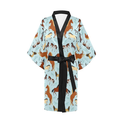 Horse Cute Themed Pattern Print Women Short Kimono Robe