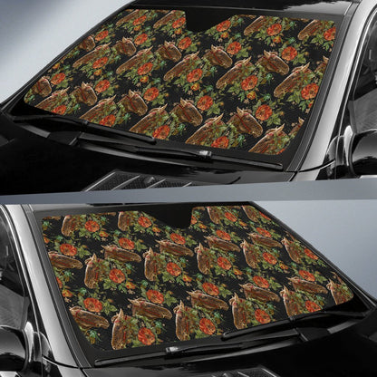 Horse Embroidery with Flower Design Car Sun Shade For Windshield