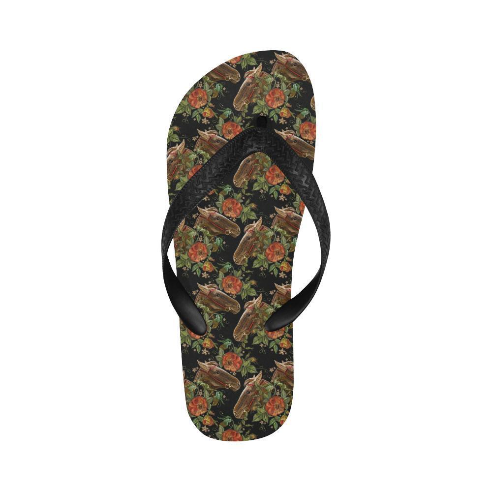 Horse Embroidery with Flower Design Flip Flops-JTAMIGO.COM