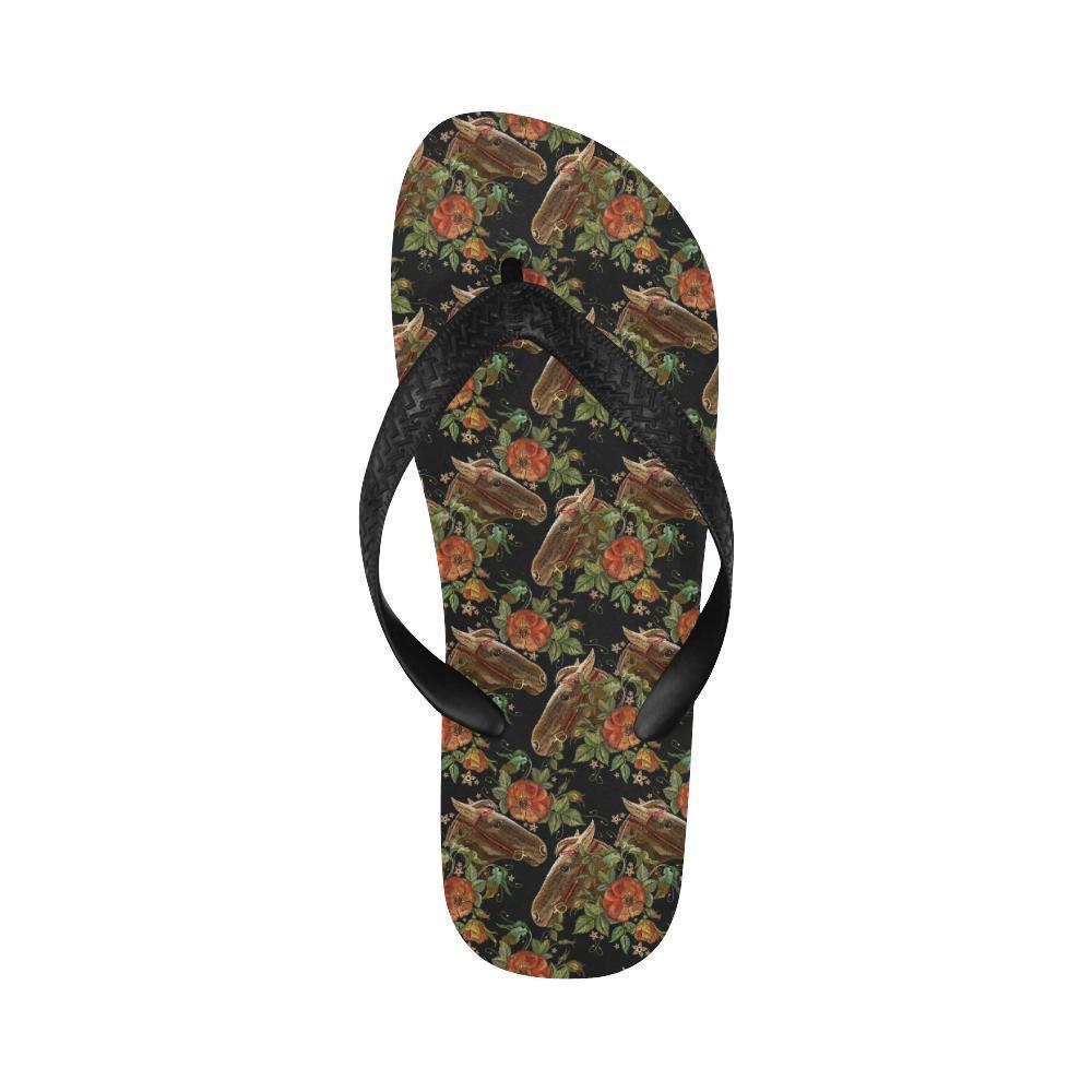 Horse Embroidery with Flower Design Flip Flops-JTAMIGO.COM