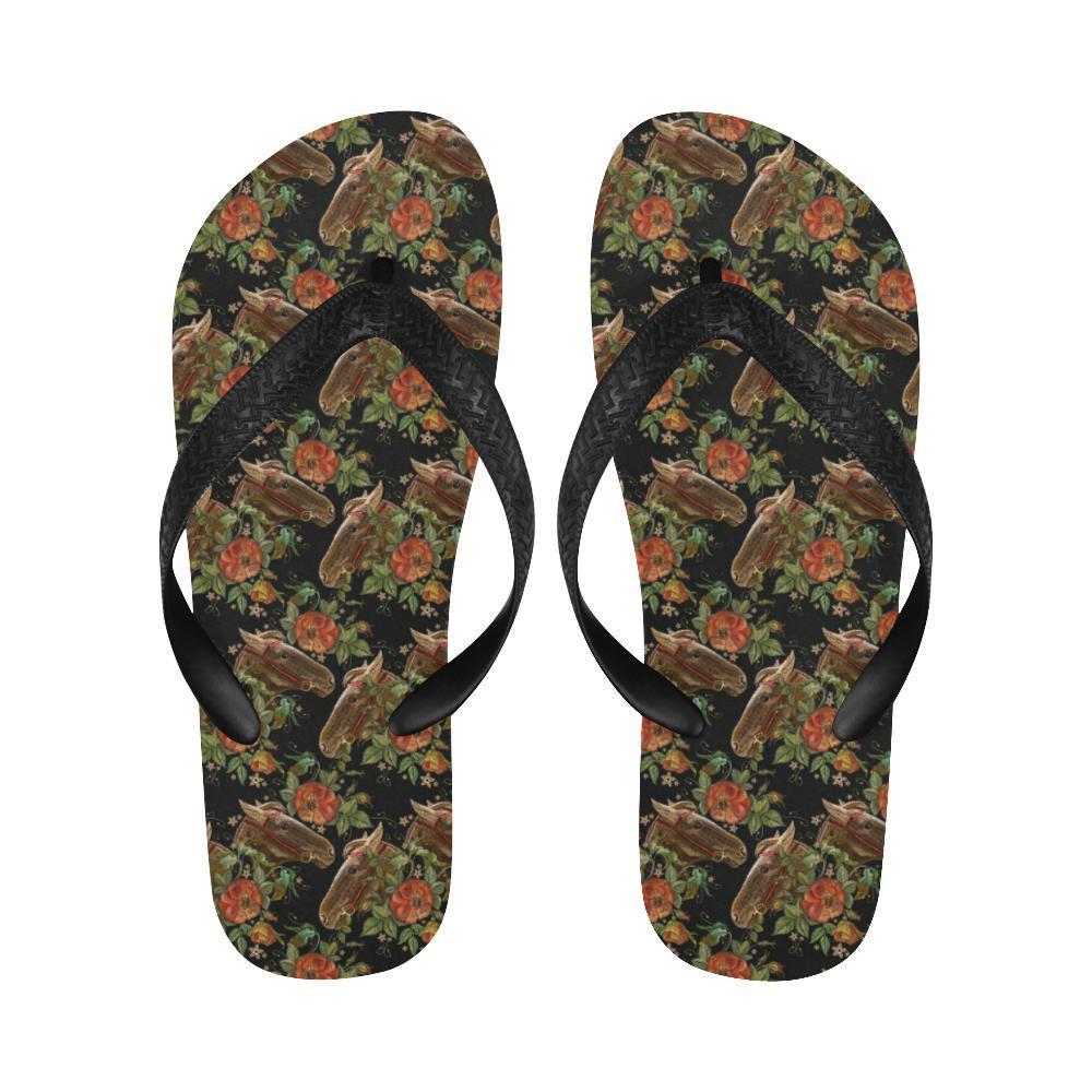 Horse Embroidery with Flower Design Flip Flops-JTAMIGO.COM