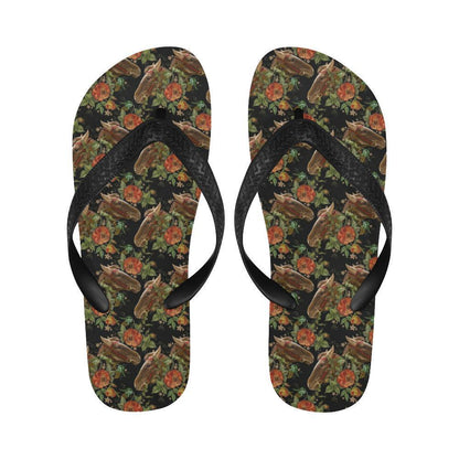 Horse Embroidery with Flower Design Flip Flops-JTAMIGO.COM