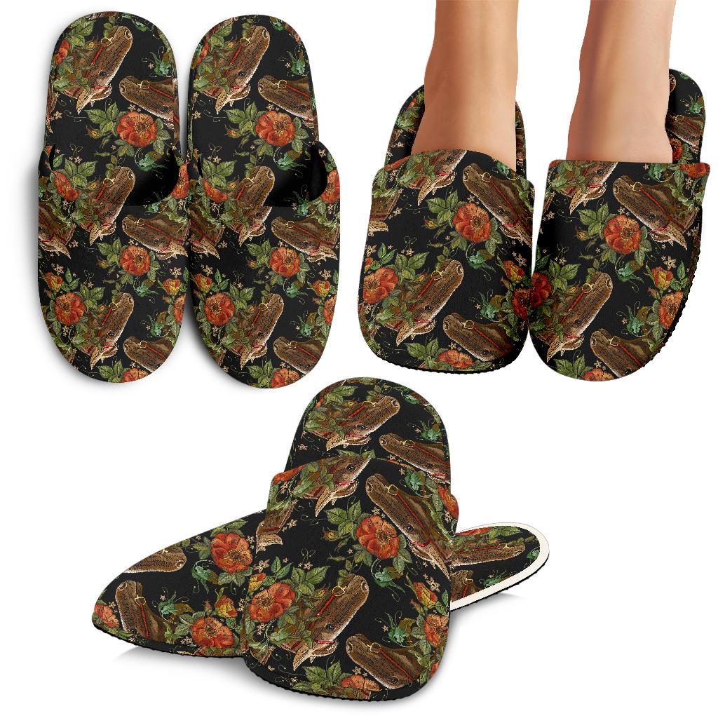 Horse Embroidery with Flower Design House Slippers