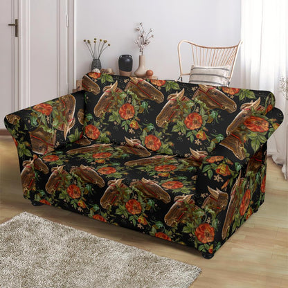Horse Embroidery with Flower Design Loveseat Slipcover-JTAMIGO.COM
