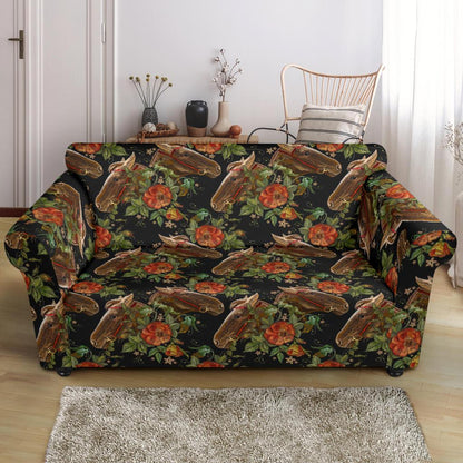 Horse Embroidery with Flower Design Loveseat Slipcover-JTAMIGO.COM