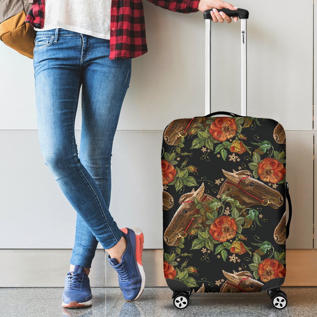 Horse Embroidery With Flower Design Luggage Cover Protector