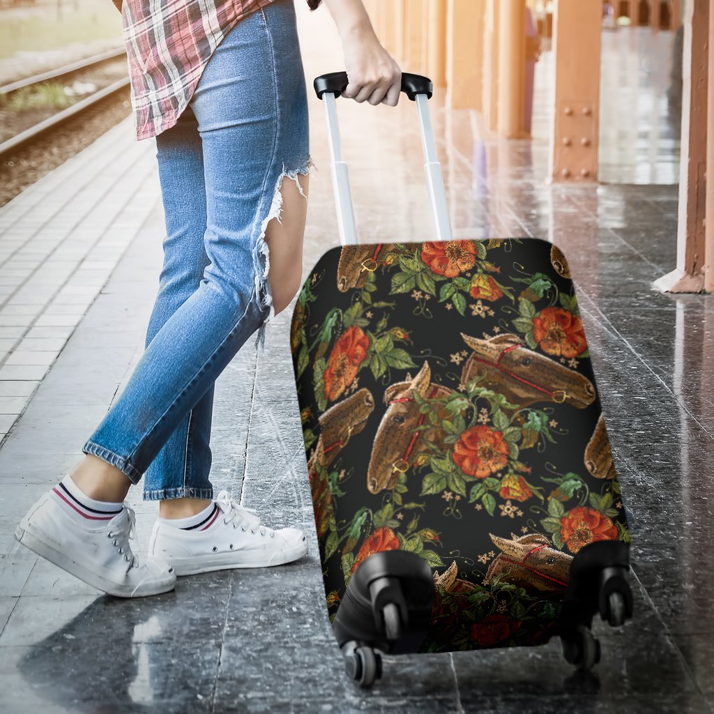 Horse Embroidery With Flower Design Luggage Cover Protector