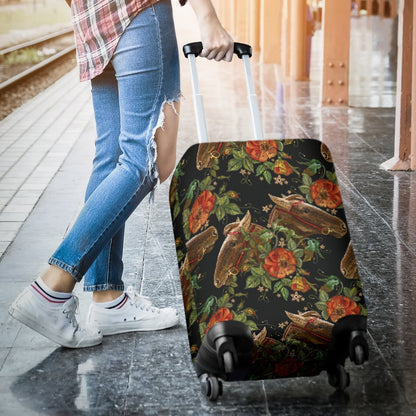 Horse Embroidery With Flower Design Luggage Cover Protector