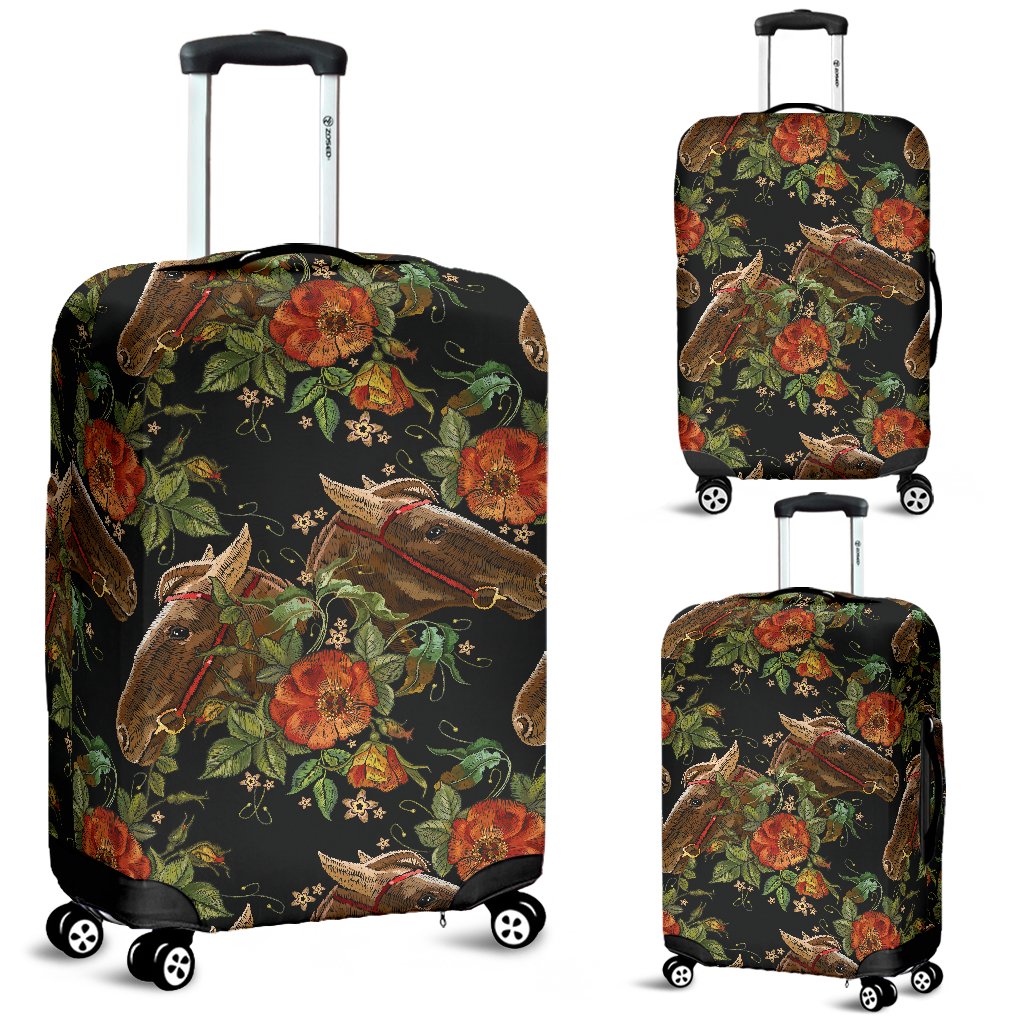 Horse Embroidery With Flower Design Luggage Cover Protector