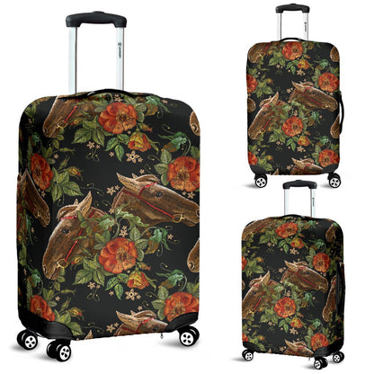 Horse Embroidery With Flower Design Luggage Cover Protector