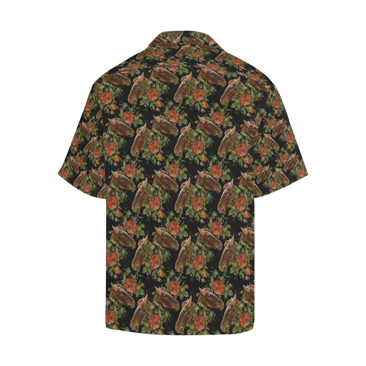 Horse Embroidery with Flower Design Men Aloha Hawaiian Shirt