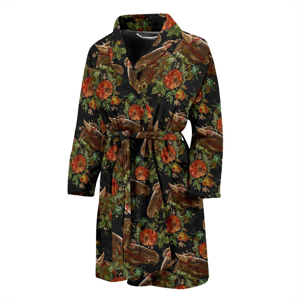 Horse Embroidery with Flower Design Men Bath Robe-JTAMIGO.COM