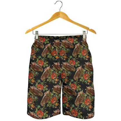 Horse Embroidery with Flower Design Mens Shorts-JTAMIGO.COM