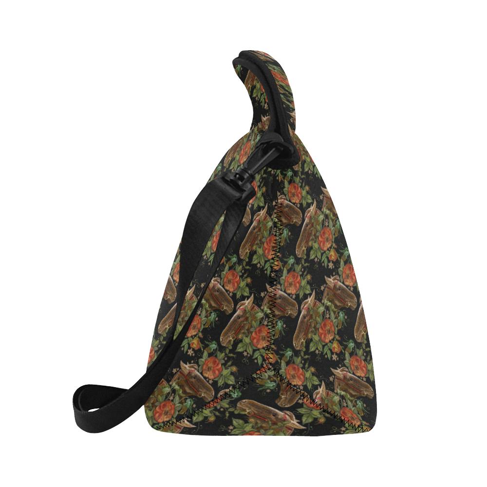 Horse Embroidery with Flower Design Neoprene Lunch Bag (Model 1669)(Large)-JTAMIGO.COM