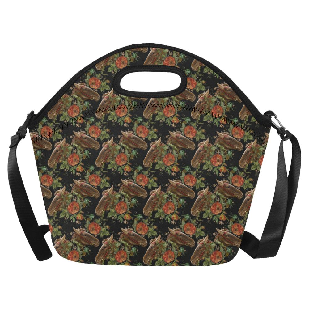 Horse Embroidery with Flower Design Neoprene Lunch Bag (Model 1669)(Large)-JTAMIGO.COM