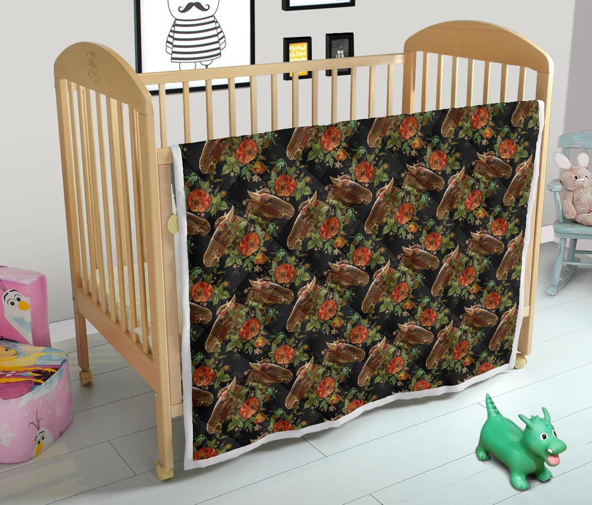 Horse Embroidery with Flower Design Premium Quilt-JTAMIGO.COM
