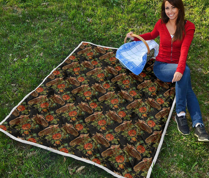 Horse Embroidery with Flower Design Premium Quilt-JTAMIGO.COM