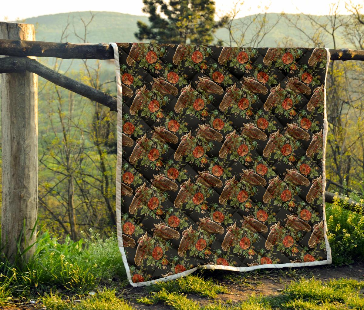 Horse Embroidery with Flower Design Premium Quilt-JTAMIGO.COM