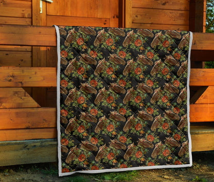 Horse Embroidery with Flower Design Premium Quilt-JTAMIGO.COM