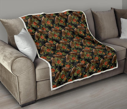 Horse Embroidery with Flower Design Premium Quilt-JTAMIGO.COM